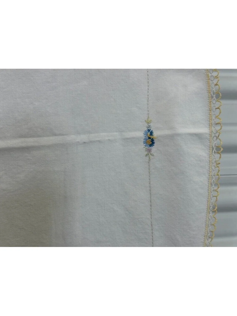 Hand Embroidered Vintage Floral Scalloped Edges Card Table Tablecloth Topper